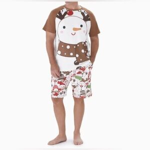 Patpat Men Snowman Reindeer Scarf Short Sleeve Khaki Christmas Pajamas Sets